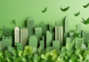 Immagine di una città verde sostenibile fatta con pezzetti di carta